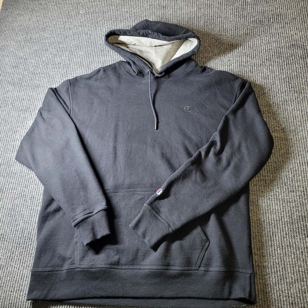 Champion Hoodie Mens XL Sweatshirt All Black Small‎ C Logo Pullover